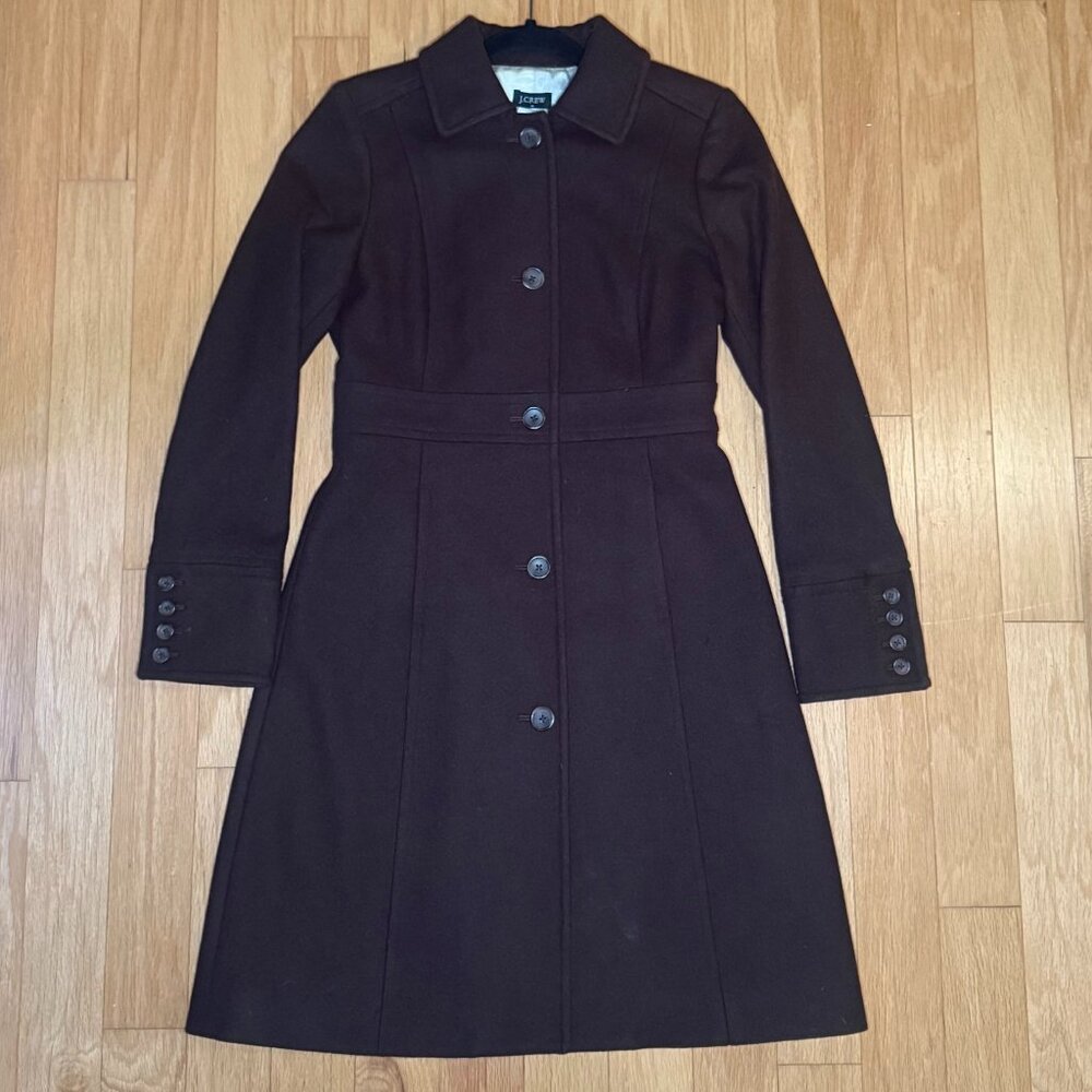 J.Crew Lady Day Chocolate Brown Wool Coat Size 2 Classic Tailored